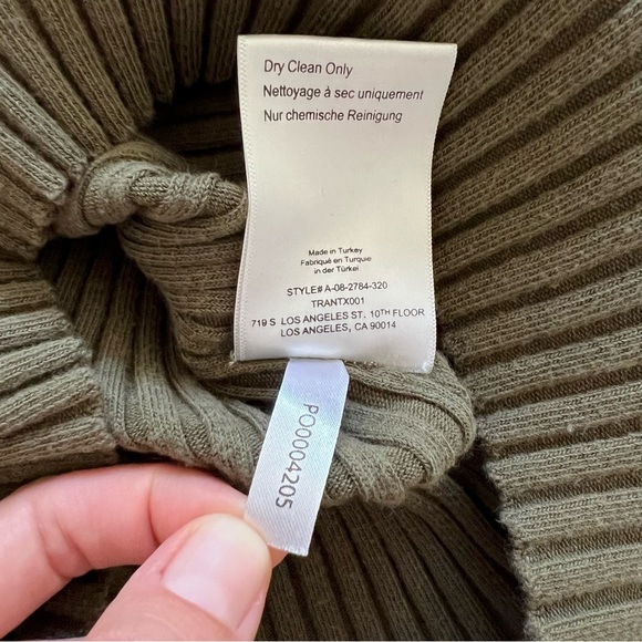 Anine Bing Cecily Rib Knit Top, LARGE, Olive Green - Picture 4 of 5